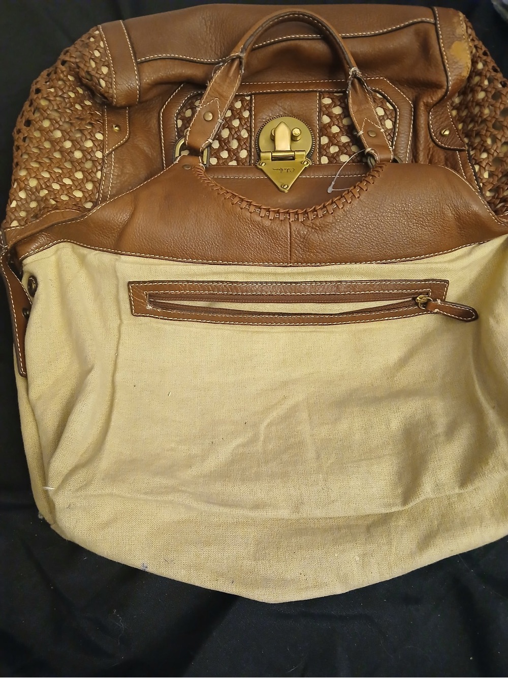 Cole Haan Tan Woven Leather Shoulder Bag with Gold Lock - Picture 16 of 16